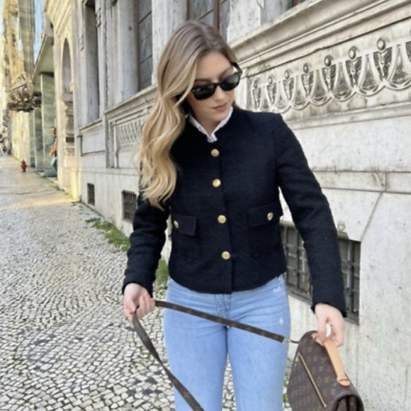 NWT Zara Cropped Textured Blazer - Picture 4 of 13